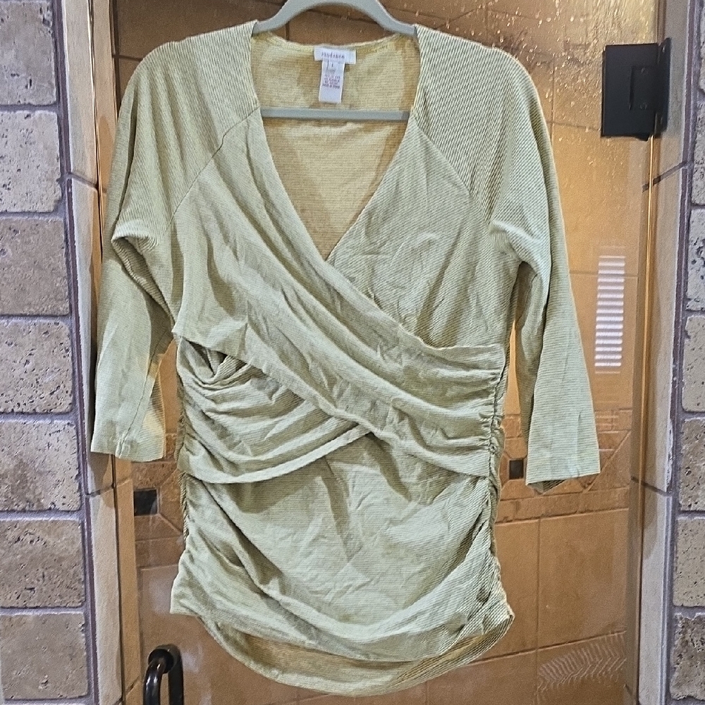 Sundance Green Wrap Tunic with 3/4 Sleeves